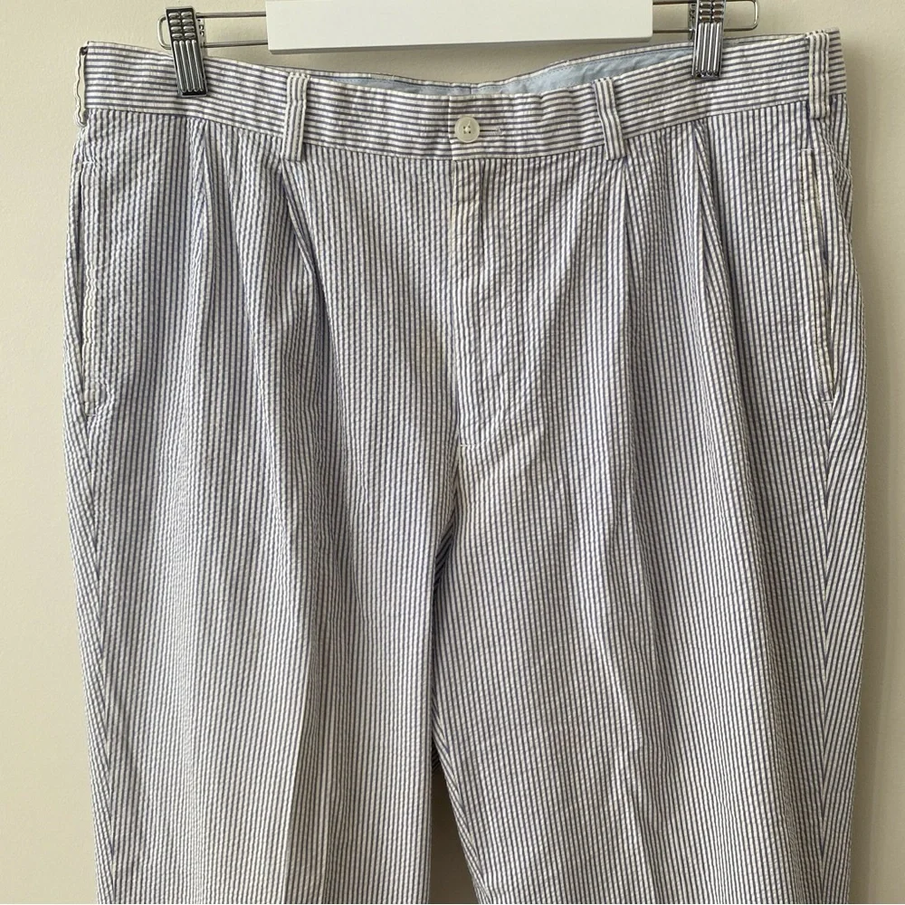 Brooks Brothers Elliot Seersucker Blue Striped Dress Pants Size 36x30